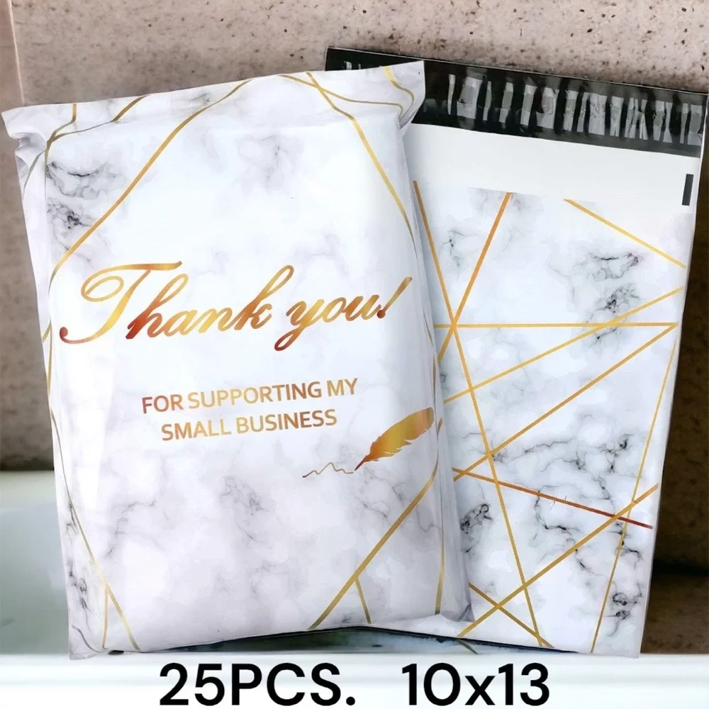 25 10X13 Poly Mailers Thank You Marble Shipping Envelopes Bags PRICE IS FIRM - Picture 6 of 11